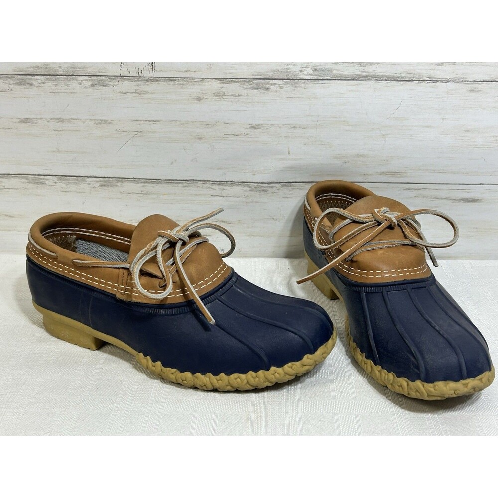 LL Bean Bean Boots Womens 8 M Waterproof Brown Leather Blue Rain Mud Mocs Shoe